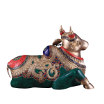 Brass Sitting Nandi Statue | 13" Width | Right Leg Raised | Traditional Stonework | Sacred Hindu Art | Premium Collection | Jaipurio